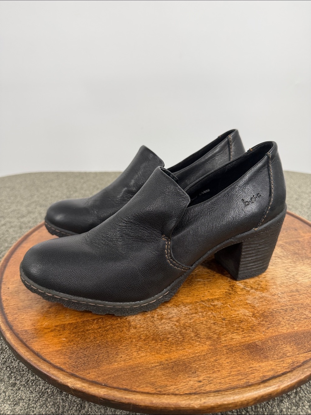 b.o.c. Shoes Wm 9 Black Leather Block Heel Slip-On Loafers Booties boc